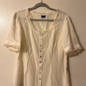 100% Silk Button-Up Blouse with Ruffle Trim